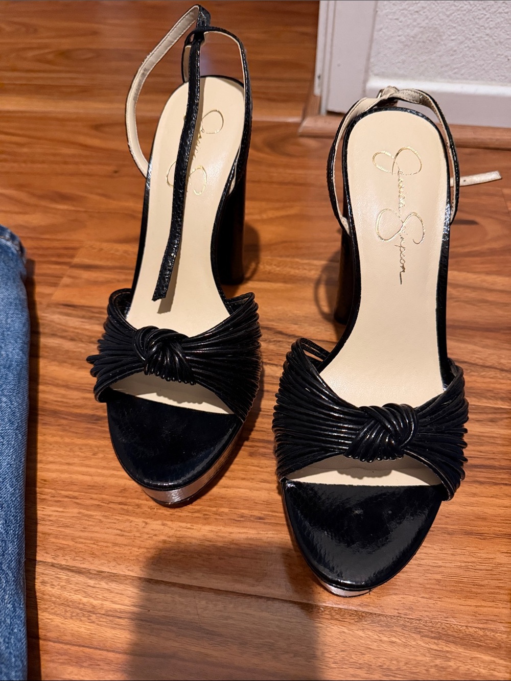 Jessica Simpson Black Knotted Strap High Heel Sandals with Ankle Strap